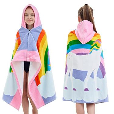Imagem de Bavilk Toalha de praia infantil com capuz para meninas meninos saída de piscina super absorvente bonito desenho animado animal total vitalidade (unicórnio céu)