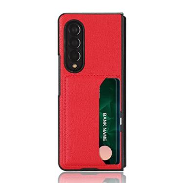 Imagem de Capa de suporte de cartão de couro ultra fino para Samsung Galaxy Z Fold 4 5G Fold3 Fold4 Fold 3 2 Fold2 Zfold4 Capa de telefone celular, vermelho, para Samsung Z Fold 4