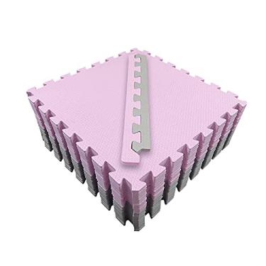 Imagem de Kit 6 Tapete Tatame Eva + Bordas de Acabamento Loja da Maria 50x50x2cm 20mm Rosa Claro e Cinza Claro