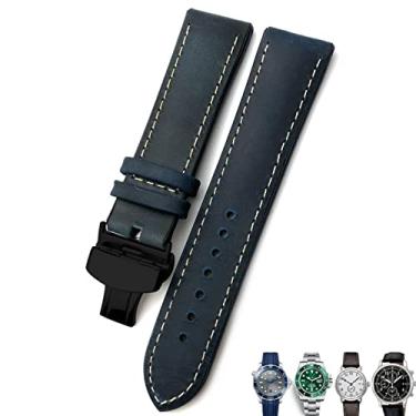 Imagem de JWTPRO 20mm 21mm 22mm pulseira de couro preto marrom pulseiras de relógio para Rolex para Omega Seamaster 300 para Hamilton para Seiko para IWC para pulseira Tissot (Cor: azul preto, tamanho: 20mm)