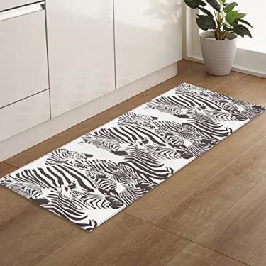 Imagem de Tapete de corredor, zebra abstrata animal preto branco listras antiderrapante corredor tapete de porta tapete baixo tapete para entrada cozinha lavanderia quarto 45 x 18 cm
