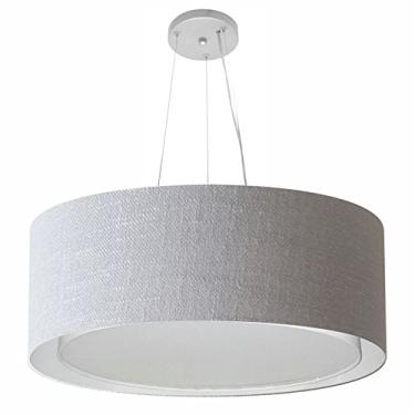 Imagem de Lustre Pendente Cilíndrico Duplo Cúpula Tecido 80x30 cm, Vivare Iluminação, Pendente4126 CZ, Cinza, Gigante