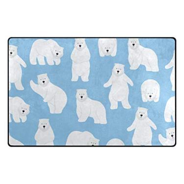 Imagem de ColourLife Tapetes leves e macios, urso polar no chão azul, capacho para quartos, entrada, piso de madeira, sala de estar 78,7 x 50,8 cm (6,7 x 3,8 cm) tapetes de berçário