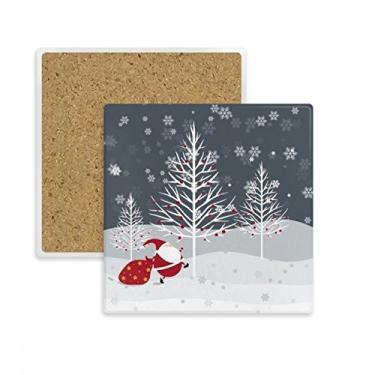 Imagem de Porta-copos quadrado de árvore de Natal Papai Noel, floco de neve, porta-copos para caneca subplaca, suporte de pedra isolante