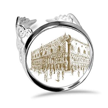 Imagem de DIYthinker Anel de noivado de casamento ajustável com desenho de marco de arquitetura