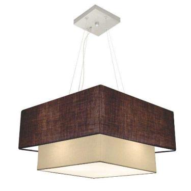 Imagem de Lustre Pendente Duplo Quadrado Cúpula 25/70x50 cm, Vivare Iluminação, Pendente4083 LCLA, Café/Bege, Grande