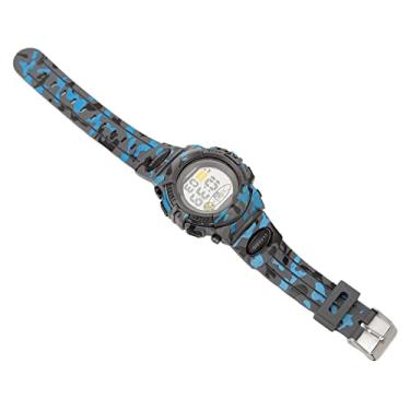 Imagem de Relógio cronógrafo, pulseira de poliuretano, à prova d'água, relógio masculino, aço inoxidável, capa inferior, fivela digital para estudantes (azul)