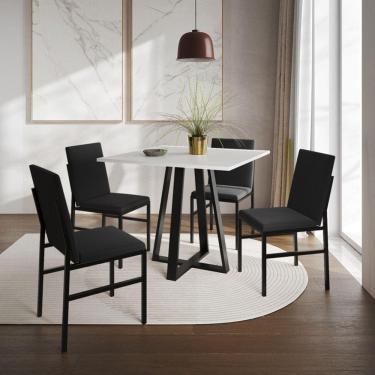Imagem de Conjunto de Jantar Mesa Mônaco 90cm Tampo Branco com 4 Cadeiras Estofadas Pretas