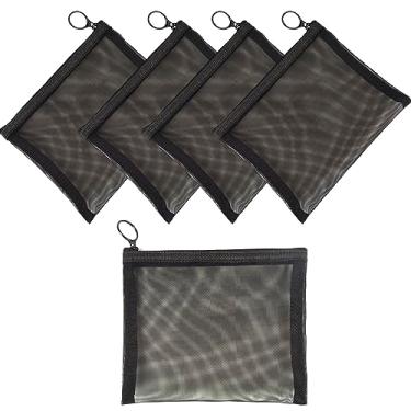 Imagem de Patu Sacos de malha com zíper, tamanho G/A5, 5 peças, organizador de acessórios de cosméticos de maquiagem de beleza, kit de higiene pessoal para viagem, bolsa de armazenamento, preto