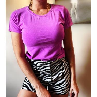 Imagem de Blusa T-Shirt Estonada Feminina 100% Algodão - Pink E Lemon