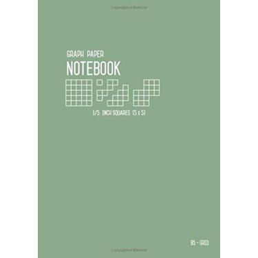 Imagem de Caderno de papel quadriculado B5 quadrados de 1/5 polegada: verde empoeirado, médio, 5 grades por polegada - 5 x 5, páginas numeradas, folha branca, capa macia, livro de redação com pauta quádrupla para matemática e ciência (diários gráficos)