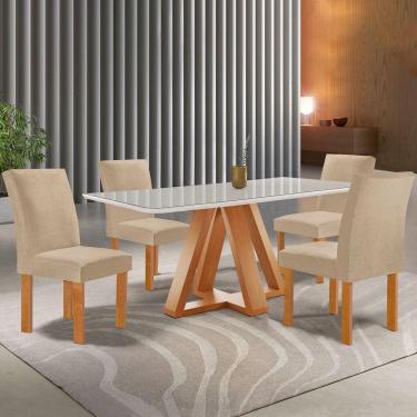 Imagem de Mesa de Jantar 4 Lugares Kyra/Canela com Vidro Cinamomo/Off White/Suede Cru - Cel Móveis