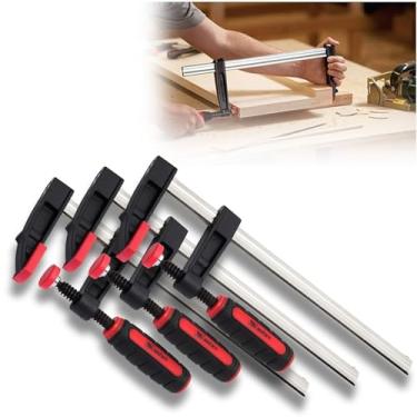 Imagem de Kit 3 Grampo Sargento Tipo F 14pol 37cm 63kg Ajuste Aperto Rápido Descerrar c/Cabo de Madeira P/Carpinteiro Marceneiro Fixação de Peças e Móveis 300x50x370mm