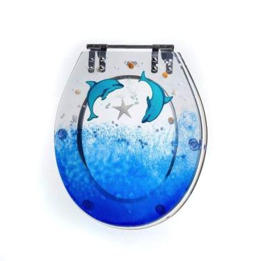 Imagem de Assento Sanitário Poliéster para Louça Victória ideal Standard Aço Decorado `golfinho` Azul Translucido