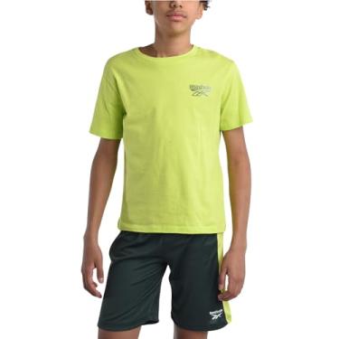 Imagem de Reebok Conjunto de shorts para meninos – camiseta de desempenho de 2 peças e shorts de ginástica de basquete (8-12), Amarelo ácido., 12
