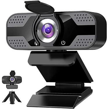 Imagem de Webcam com microfone para desktop, câmeras de computador HD USB 1080p com capa de privacidade e tripé de webcam, webcam de streaming com webcam de ângulo amplo giratório flexível para PC, zoom de vídeo/jogos/laptop/Skype