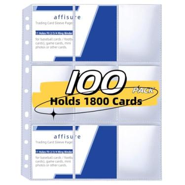 Imagem de 100 Pack 9 Pockets Trading Card Pages, 900 Pockets Double-Sided Trading Card Pages Sleeves，Trading Card Sleeves for 3 Ring Binder for Pokemon Cards, Sports Cards, Coupons, Game Cards. …