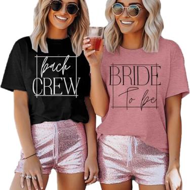 Imagem de Camiseta de noiva feminina para noivados, despedida de solteira, gola redonda, manga curta, chá de noiva, Bride-rosa, P