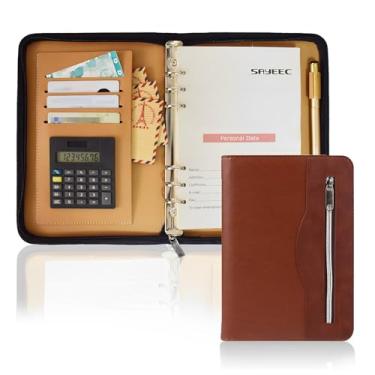 Imagem de SAYEEC A5 Caderno multifuncional com zíper para viagem, fichário de negócios, pasta de reunião, folha solta, com suporte para calculadora, para homens e mulheres