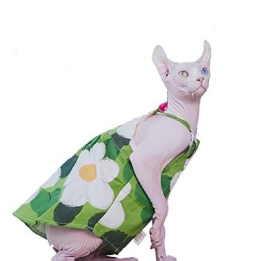 Imagem de Sphynx Roupas de verão para gatos apenas para gatos, colete de algodão macio, estampa respirável, camisetas para gatinhos Sphynx, Cornish Rex, Devon Rex, Peterbald (G (3-4,4 kg), verde floral)