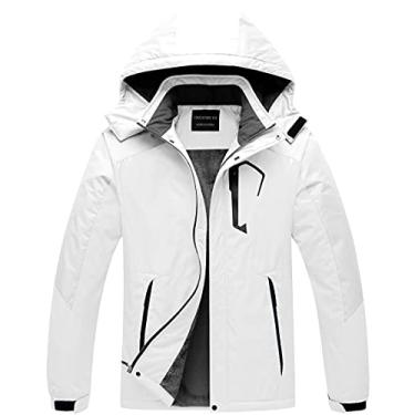 Imagem de CREATMO US Jaqueta masculina impermeável para esqui jaqueta corta-vento com capuz branca grande