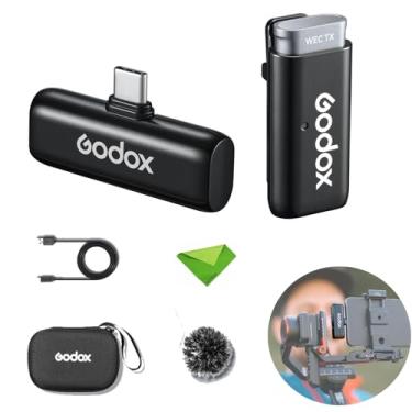 Imagem de Godox WES2 Kit1 Microfones sem fio de 2,4 GHz, bateria de 8 horas, microfone sem fio 2,4 G, alcance de 200 m (656 pés), controle de APP para smartphone para TikTok (kit de canal único versão USB-C)