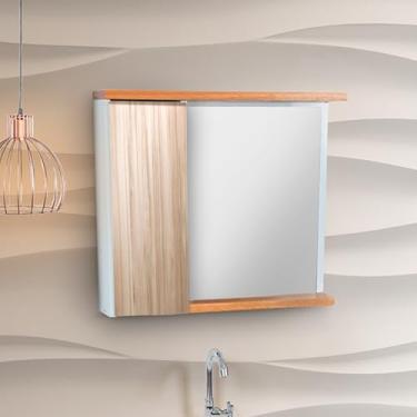 Imagem de Armario Para Banheiro Espelheira Deck Com Compartimento Lateral 58cm Branco Maple