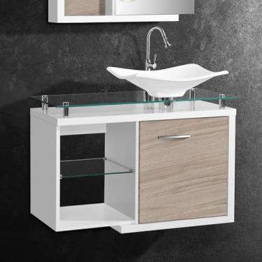 Imagem de Gabinete Toucador Para Banheiro Dama Tampo Em Vidro 77,6cm Branco Maple