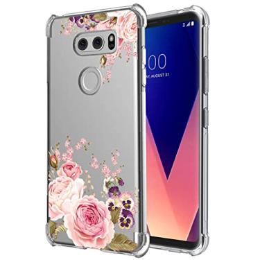 Imagem de Yerebel Capa para LG V30/V30S ThinQ/V35 ThinQ/V30+/V30 Plus, capa fofa US998, capa de telefone de borracha macia TPU transparente flexível para LG V30 (roseflower)