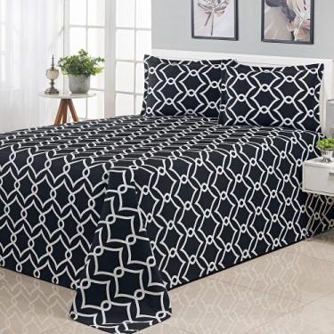 Imagem de Kit Cobre Leito Casal Queen Bella Piquet 03 Peças Preto com Branco - A
