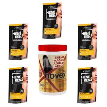 Imagem de Hene Em Gel Rena Preto Azulado 05x180gr Pouch+Brilho Magico Agua Arroz