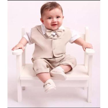 Imagem de Roupa Bege e Branca Social Pajem Menino Bebê Samuel Batizado Casamento