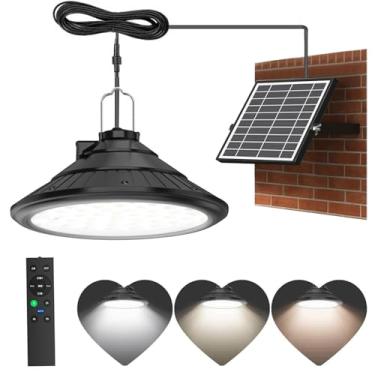 Imagem de Lixada Luminária suspensa alimentada por energia solar IP66 à prova d'água IP66 com controle remoto, luz de garagem, 3 temperaturas de cores, lâmpada de pátio regulável para celeiro, fazenda, jardim,
