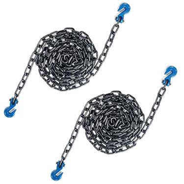 Imagem de AYMMIC Corrente de fichário de transporte para amarração, 3,6 m, G70, corrente de 1/4" com ganchos de garra de manilha, força de ruptura de 5,5 kg, para proteger cargas pesadas para um caminhão ou reboque plano (2 peças)