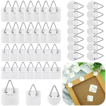 Imagem de Wenqik 45 peças cabide adesivo para quadro de espuma ganchos de pendurar sem pregos cabides de plástico para fotos cabides pegajosos para casa arte de parede moldura de foto banheiro armário porta de