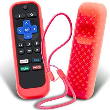 Imagem de Capa para controle remoto Roku, Capa para Hisense/TCL Roku TV Steaming Stick / Express Universal Substituição Controlador Silicone Sleeve Skin com Cordão Vermelho