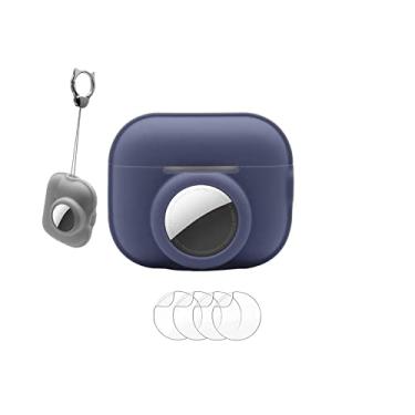 Imagem de Capa 2 em 1 para Airtag AirPods Pro (2ª geração) fones de ouvido sem fio com cancelamento de ruído ativo, capa de silicone para fones de ouvido Bluetooth Apple com suporte Airtag, com 4 protetores de tela cinza lavanda
