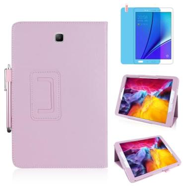 Imagem de Capa de couro fina para Samsung Galaxy Tab A 20.3 cm 2015 (SM-T350 T357 T355 P350 P355), suporte multiângulo, capa protetora completa para tablet com caneta Stylus, película de tela (rosa)