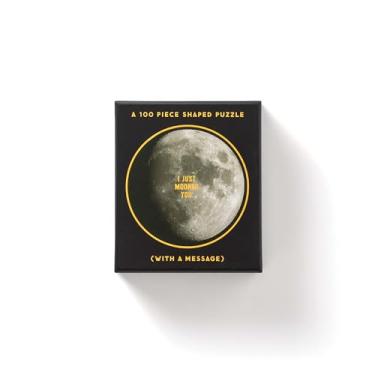 Imagem de Brass Monkey I Just Mooned You 100-Piece Mini Jigsaw Puzzle, 7.25” Diameter – Circle Puzzle with Gold Foil Accents – Ready to Gift – Funny Moon Puzzle for Adults