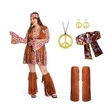 Imagem de Ideed Fantasia feminina hippie plus size, vestido dos anos 70, 60, Gogo, dançarina, hippie, fantasia de Halloween, roupa para adultos dos anos 1970, 16-18