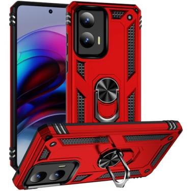 Imagem de Capa para celular Motorola Moto G Stylus 5G 2024 vermelha | Grau militar, impacto de queda, 360, metal, anel giratório, suporte de suporte, armadura, resistente, à prova de choque