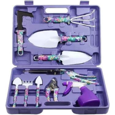 Imagem de Kit Jardinagem Pro 10 Peças Metal Maleta Tesoura Ancinho Rastelo Flora