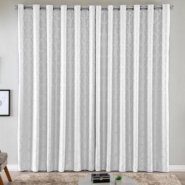 Imagem de Cortina Turin Jacquard Semiblackout Floral 2,00x1,70m Para Sala Quarto Varão 2m Ilhóses - Branco