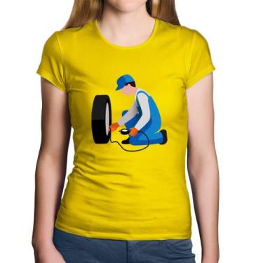 Imagem de Baby Look Algodão Borracharia - Foca na Moda, Amarelo, M