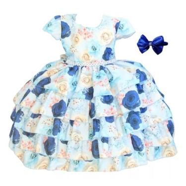 Imagem de Vestido Infantil Floral Festa Luxo E Tiara - pingo de gente, 8, Azul, 