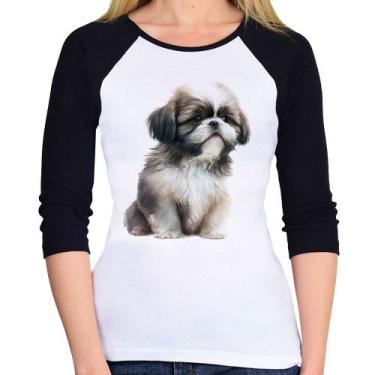 Imagem de Baby Look Raglan Cachorro Shih Tzu Filhote Manga 3/4 - Foca na Moda, B