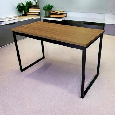 Imagem de Mesa Escrivaninha Office Tampo Grosso 25mm Industrial 1,20m Nogal/Preto