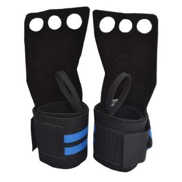 Imagem de Luva Cross 3 Furos Com Munhequeira Craw Fitness, G, Preto, Azul