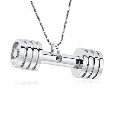Imagem de Joias de cremação para cinzas de aço inoxidável com pingente de barra de urna para cinzas para homens e mulheres joias de lembrança de halteres, Metal, aço inoxidável