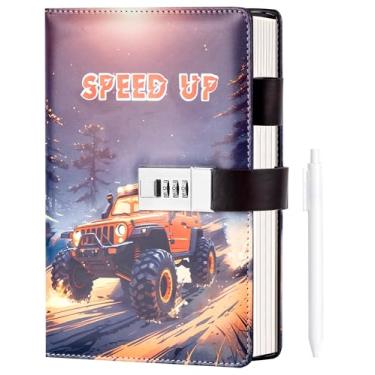 Imagem de CAGIE Diário com cadeado para adolescentes que gostam de veículos off-road, presentes para adolescentes meninas e meninos 12-18 Diário de segredos com cadeado, diário recarregável de 14 x 20 cm com